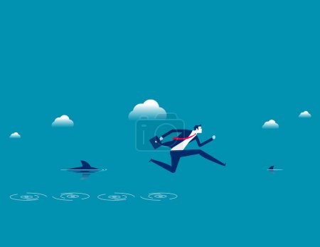 Illustration for Businessman runs fast through sea. Business challenge vector illustratio - Royalty Free Image
