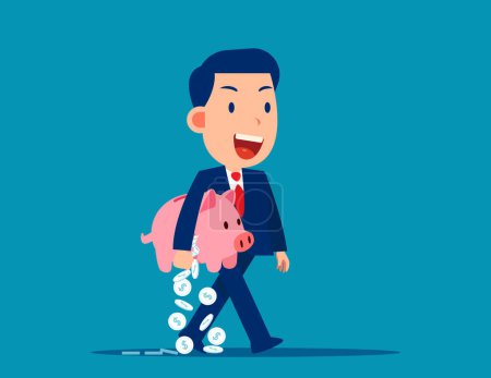 Illustration for Holding breaking apart piggy bank loosign savings. Business financial concept - Royalty Free Image