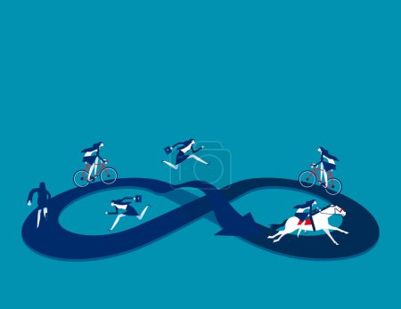 Ilustración de Competencia empresarial para el éxito o el ciclo del proceso de trabajo. Gente de negocios e infinito corriendo sin fin - Imagen libre de derechos