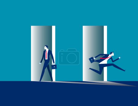 Illustration for Entering and leaving the door. Business success and failure vector illustratio - Royalty Free Image