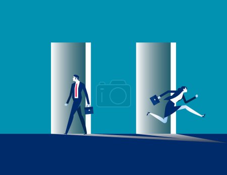 Illustration for Entering and leaving the door. Business success and failure vector illustratio - Royalty Free Image
