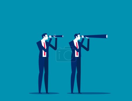 Illustration for Business person holding large and small telescope. Business searching vector illustration - Royalty Free Image