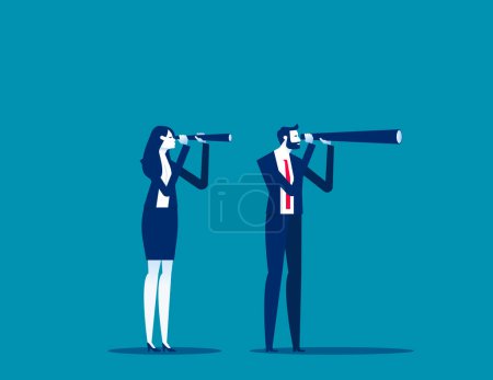 Illustration for Business person holding large and small telescope. Business searching vector illustration - Royalty Free Image