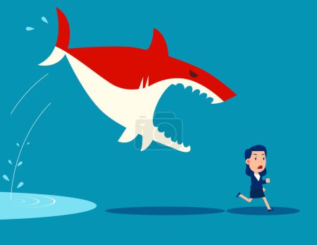 Illustration for Leadership run away from shark. Business vector illustration concept - Royalty Free Image