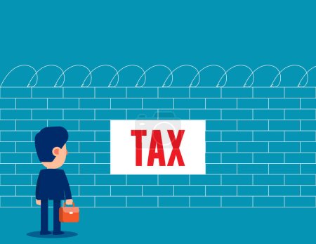 Illustration for Business person is confused by being blacked by a tax wall. Economic protection - Royalty Free Image