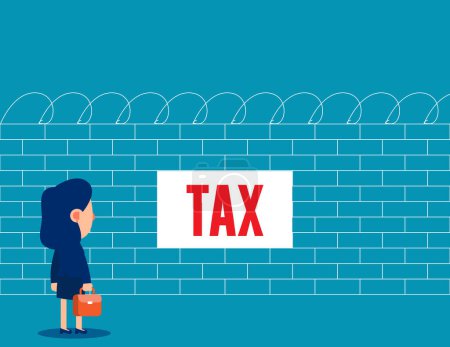 Illustration for Business person is confused by being blacked by a tax wall. Economic protection - Royalty Free Image