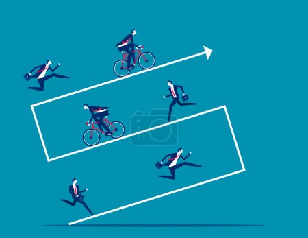 Ilustración de Los socios de la gente de negocios montan en una flecha grande y avanzan juntos. Desarrollo empresarial - Imagen libre de derechos