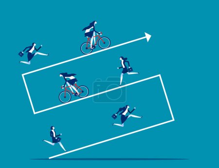 Illustration for Business people partners riding on one big arrow and goin forward together. Business development - Royalty Free Image