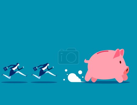Foto de Dos hombres de negocios persiguiendo cerdos corriendo. Concepto de ilustración vectorial empresarial - Imagen libre de derechos