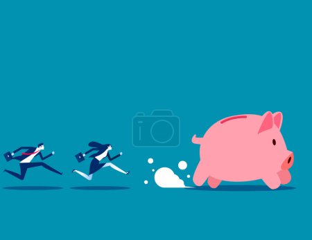 Ilustración de Dos hombres de negocios persiguiendo cerdos corriendo. Concepto de ilustración vectorial empresarial - Imagen libre de derechos