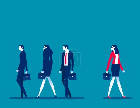 Illustration for The business team finds the opposite direction of the partner' walking. Business vector illustration - Royalty Free Image