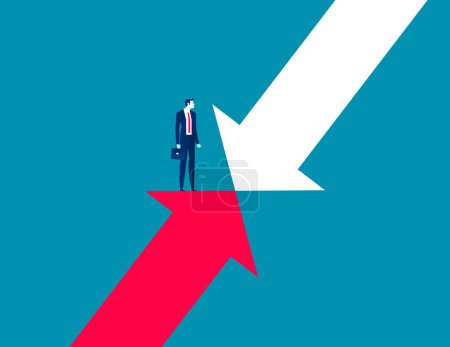 Illustration for Businessman confronting falling arrow. Business vector illustration - Royalty Free Image
