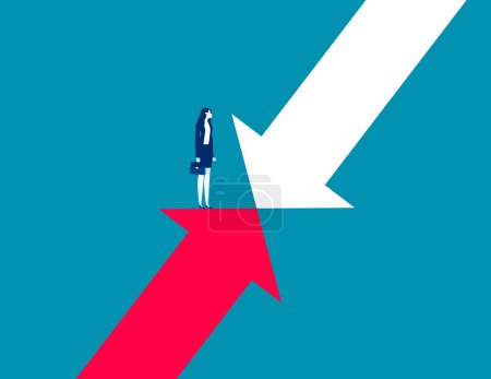 Illustration for Businesswoman confronting falling arrow. Business vector illustration - Royalty Free Image