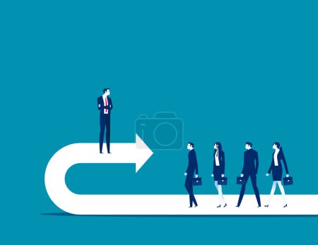 Illustration for Leader have embarked on a wrong path. Business vector illustration - Royalty Free Image