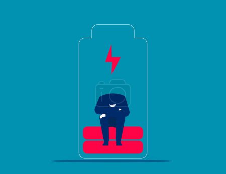 Illustration for Businessman meditating inside the battery to charge. Business vector illustration concept - Royalty Free Image