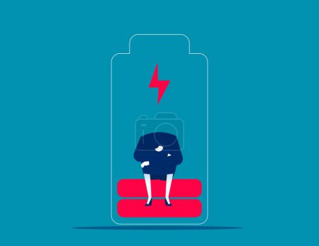 Illustration for Businesswoman meditating inside the battery to charge. Business vector illustration concept - Royalty Free Image