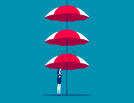 Illustration for Multiple umbrella protection merchants. Business vector illustration concept - Royalty Free Image