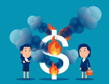 Illustration for Money to burn until the smoke comes out. Business vector illustration concep - Royalty Free Image