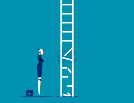 Illustration for Robot looking at broken ladder. Business artificial intelligence - Royalty Free Image