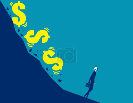 Illustration for Robot look falling dollar currency sign. Business artificial intelligence concept - Royalty Free Image