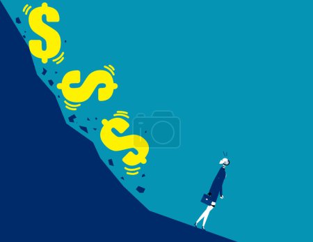 Illustration for Robot look falling dollar currency sign. Business artificial intelligence concept - Royalty Free Image