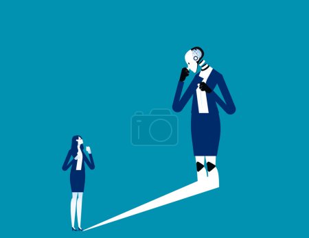 Illustration for Human fighting robot shadow. Business artificial intelligence concept - Royalty Free Image