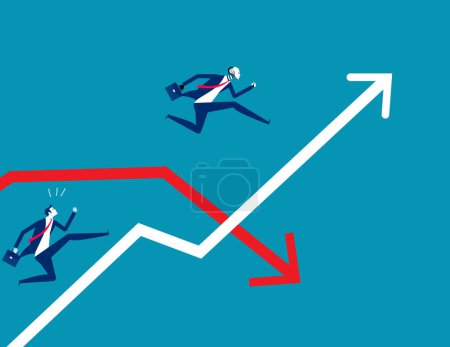 Illustration for Robot jumping pass the arrow graph. Business artificial intelligence concept - Royalty Free Image