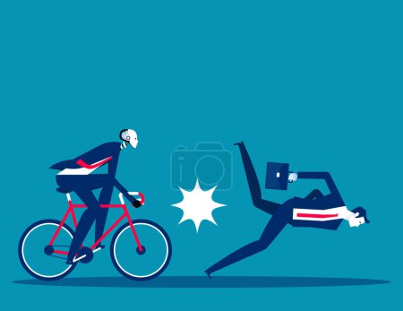 Illustration for Robot driving bicycle crashed into human.  Business artificial intelligence concept - Royalty Free Image