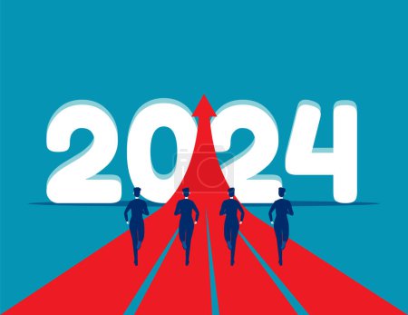 Téléchargez les illustrations : Les gens courent jusqu'en 2024. Démarrer un nouveau goa - en licence libre de droit