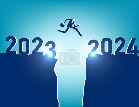 Téléchargez les illustrations : Un homme d'affaires sautant à la nouvelle année 202 - en licence libre de droit