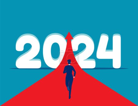 Ilustración de Gente corriendo a 2024. Iniciar un nuevo goa - Imagen libre de derechos