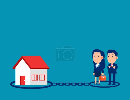 Ilustración de Encadenado a una casa cargada por el pago de la hipoteca. Ilustración del vector de empréstito empresarial - Imagen libre de derechos