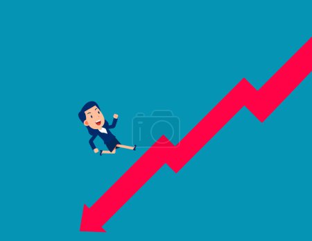 Illustration for Running part way with falling graph. Business vector illustratio - Royalty Free Image
