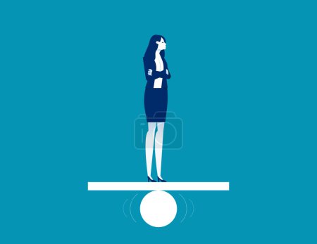 Illustration for Business person trying to get balance on board standing. Business challenge vector concep - Royalty Free Image