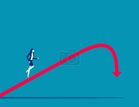 Illustration for Business run on arrow graph falling. Business crisis vector concep - Royalty Free Image