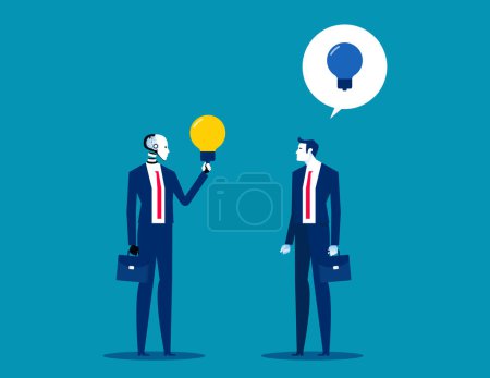 Illustration for Robot give new idea bulb for human. Artificial intelligence business vector illustration - Royalty Free Image