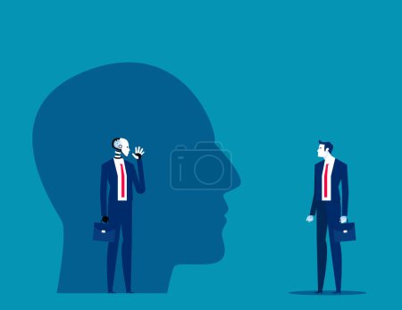 Illustration for Robot talk through the mask. Artificial intelligence business vector illustratio - Royalty Free Image
