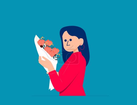 Illustration for Person holding a bouquet. Business vector illustration concep - Royalty Free Image