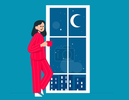 Illustration for Rest after work. Starry window vector illustration concep - Royalty Free Image
