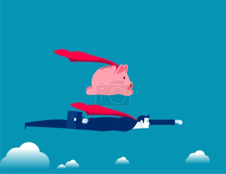 Illustration for Business leader and piggy bank flying together. Business finance vector illustratio - Royalty Free Image