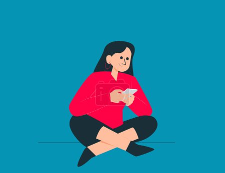 Illustration for Person sitting and play smartphone. Business vector illustration concep - Royalty Free Image