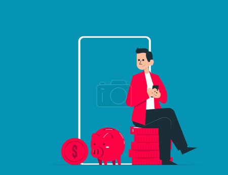 Illustration for Person trading on a stock market. Finance app vector concep - Royalty Free Image