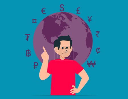 Illustration for World money symbol and Global economy. Currency vector concep - Royalty Free Image
