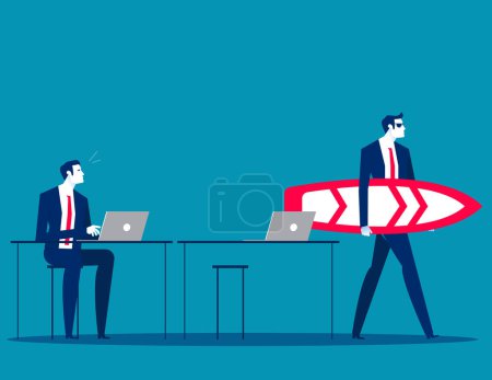 Illustration for ColleagueLeave office things and stop working.  A day off vector concep - Royalty Free Image