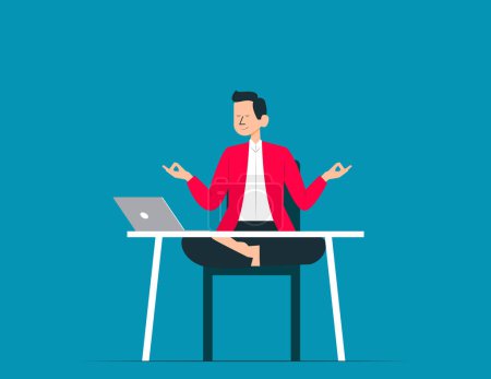 Illustration for Person practising yoga at the office. Vector illustration concep - Royalty Free Image