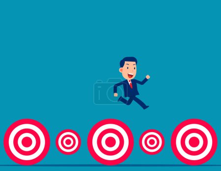 Illustration for Businessman keeps leaping forward on big and small targets. Business goal vector illustratio - Royalty Free Image