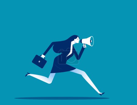 Illustration for Person running while holding megaphone. Vector concep - Royalty Free Image