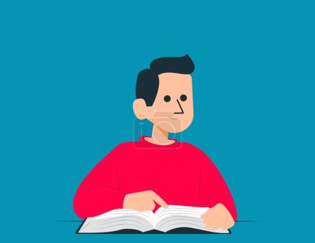 Illustration for Man holding an open book and reading. Education vector concept - Royalty Free Image