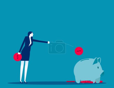 Illustration for Businessman throw coins into a piggy bank. Cornhole game concep - Royalty Free Image