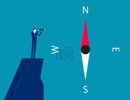 Illustration for Businessman look through telescope. Search for opportunit - Royalty Free Image
